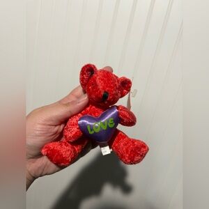 Vintage Red Teddy Bear Plush Keychain 5”